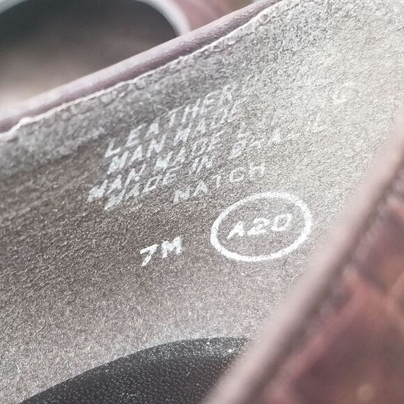 Vintage 90s y2k Brown Leather Croc Embossed Square Toe Chunky Heel Pumps 7 - Picture 13 of 14